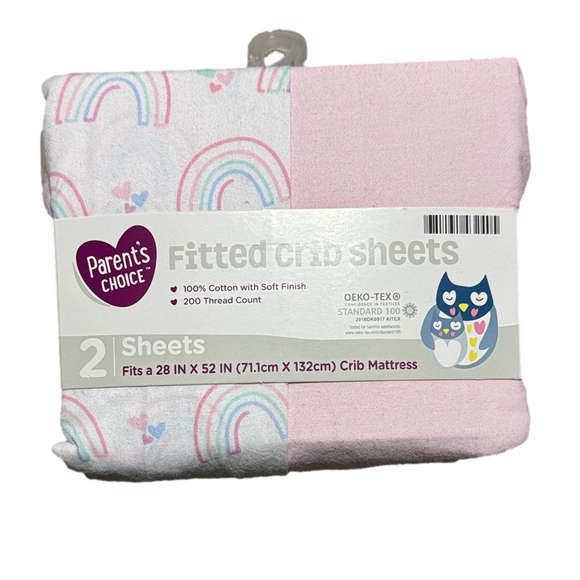Parents Choice Other - Parents Choice Fitted Crib Sheets Rainbow Pink Set of 2 Sheets